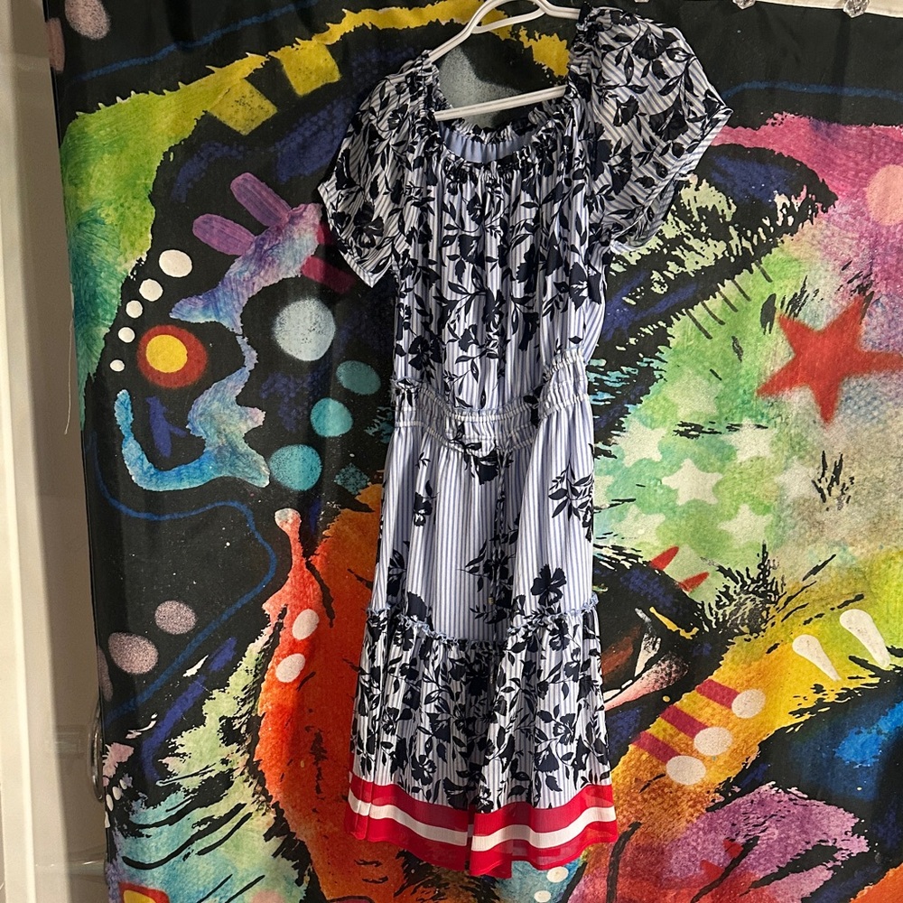 Tommy Hilfiger Black and White Patterned Top off the shoulder summer dress